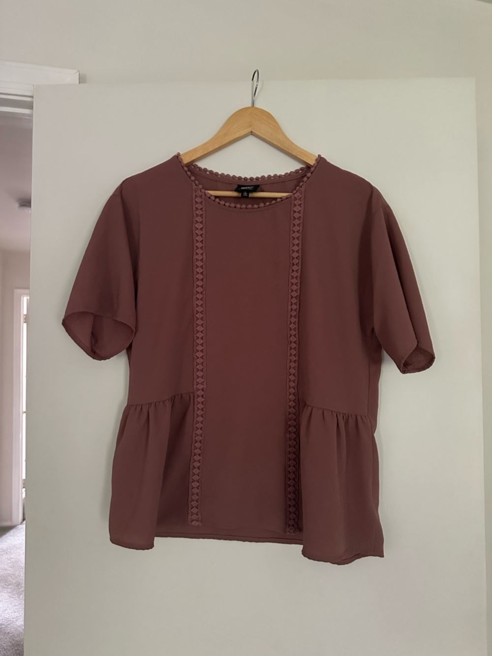 bobeau Lace-Trim Peplum Blouse - Mauve